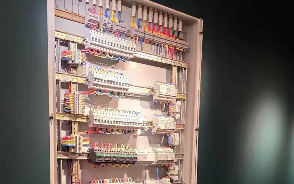 A neatly wired electrical distribution board